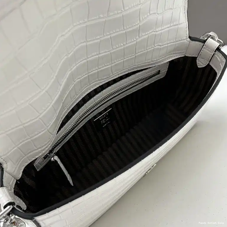 Affordable White Medium In Re-Edition Fendi Crocodile Baguette Bag Leather 0416